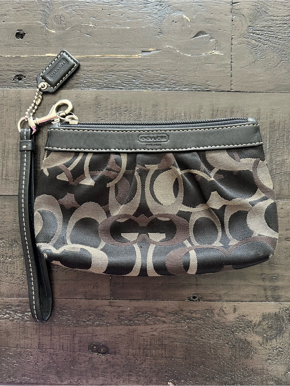 Coach Brown & Black Signature Canvas Wristlet